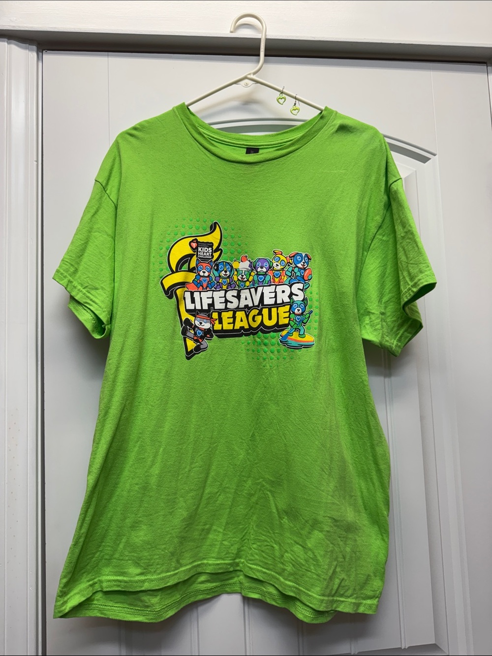 American Heart Association Kids Heart Challenge t shirt & heart earrings size L